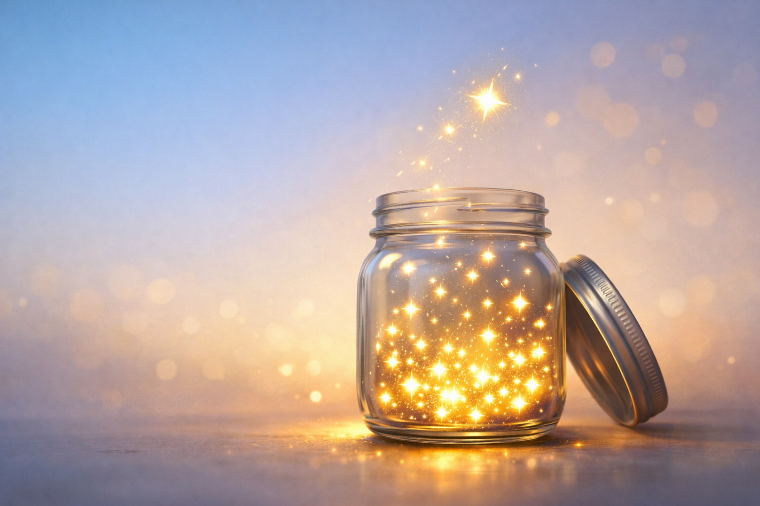 Jar of SpreeSparks with happy sparks rising up